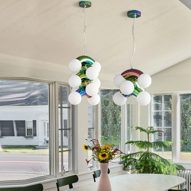 

Post-modern LED chandelier bedroom bedside lights stainless steel water pipe glass molecule pendant lamps hanglamp woonkamer