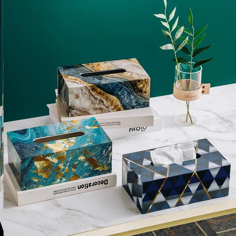 

Marbled Nordic Auto Acrylic Table Napkin Holder Home Desk Living Room Modern Decoration Tissue Box