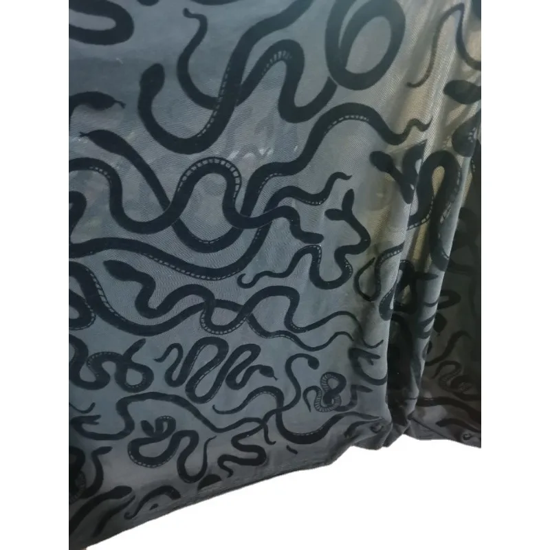 1 ярд тянущаяся черная бархатная ткань с флокированием спандекс сетчатая