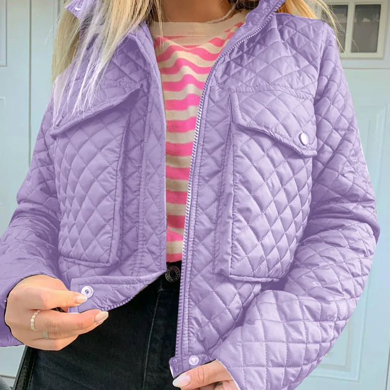 Fashionable Autumn/Winter Retro Slim Zipper Pocket Parka Coat Casual Pockets To Keep Warm and Loose Cropped Cotton Plaid Jacket