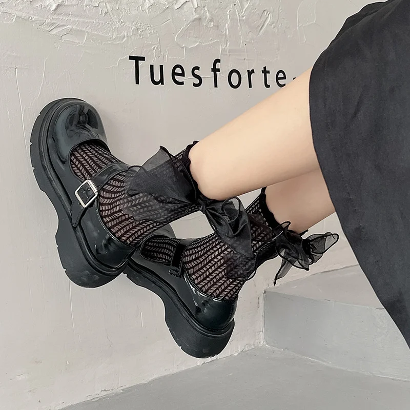 

SP&CITY Japan Style Lolita Thin Hollow Out Middle Tube Socks Women JK Lovely Bow Lace Socks Harajuku College Style Stockings