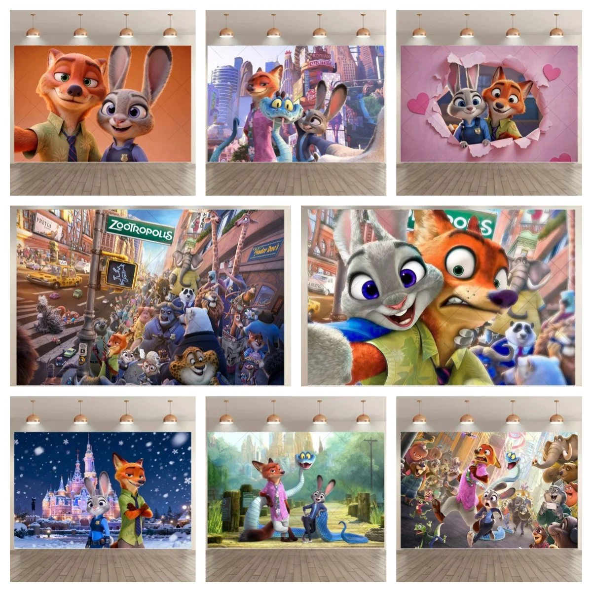 Фото Фон для фотосессии с героями мультфильма Disney «Зверополис», Ник и Джуди, баннер для дня рождения, детского праздника, украшение для фотосессии №1