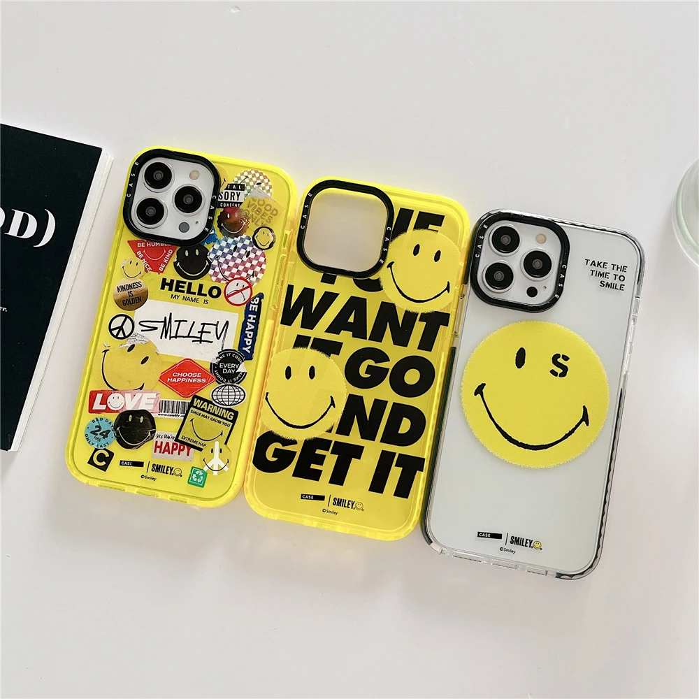 

Fashion Brand smiley Labels Stickers Clear Phone Case For iPhone 13 12 11 Pro Max 7 8 Plus SE 2020 XS Max X XR SE 3 CND Cover