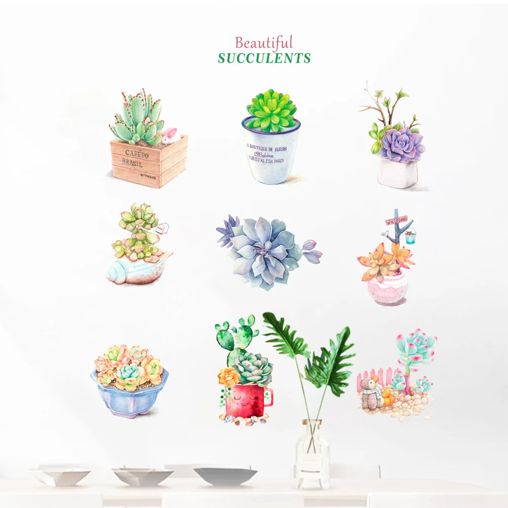 

Succulent Plants DIY Removable Wall Stickers for Background Sofa Stairs Home Decoration
