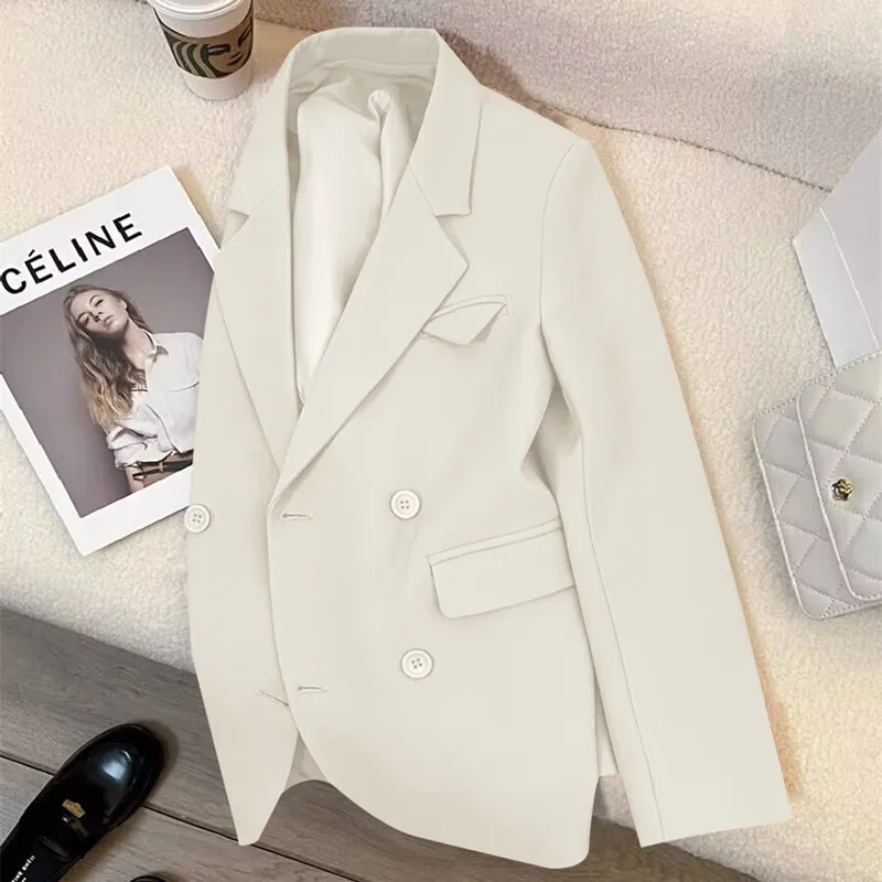 Женский однотонный блейзер с длинным рукавом двубортный пиджак для офиса и