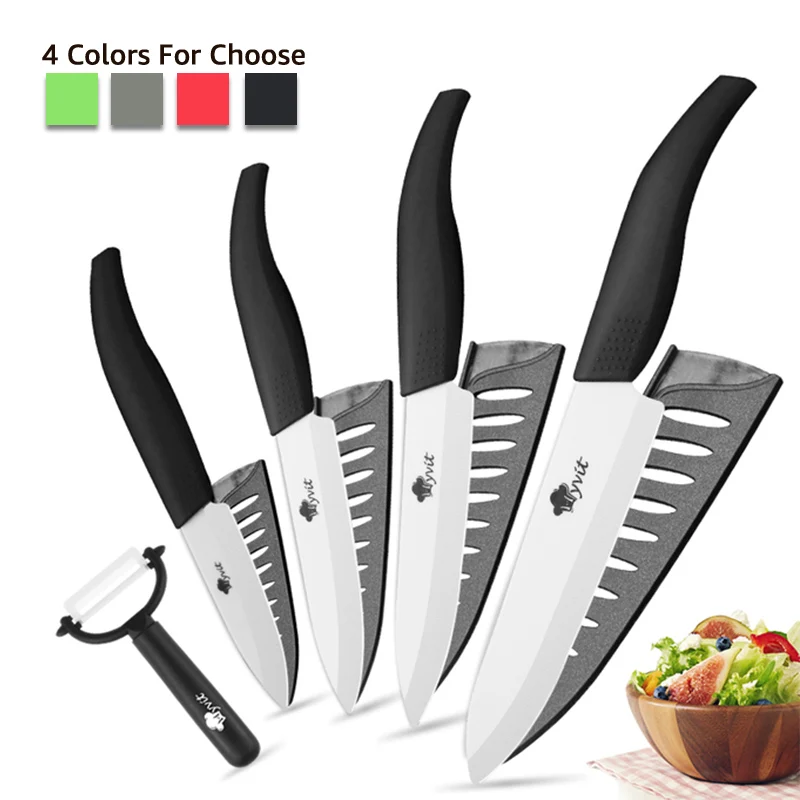 

Kitchen Ceramic Knives 3 4 5 6 inch Chef Knife Cook Set With Peeler White Zirconia Bade Multi-color Handle High Quality Meat Cut