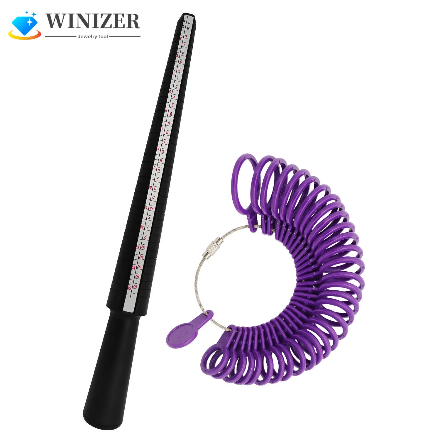 

2Pcs Ring Size Stick Mandrel and Finger Gauge Ring Sizer Set Measuring Sizes Plastic Ring Sizer Gauge Set for Jewelry Making