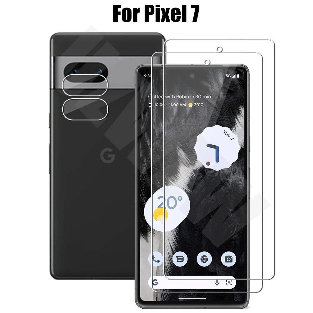 4 in 1 For Google Pixel 7 6 6A 5 4A 5A 5G 4 XL 4XL (2pcs) Tempered Glass Screen Protectors & (2pcs) Camera Lens Protective Film