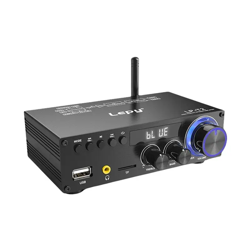 Фото Lepy LP-T2 Hi-Fi аудиоусилитель 2-канальный Bluetooth 5,1 мини-усилитель мощности для дома/наружной/гаража/театра EU PLUG-AB01 №1