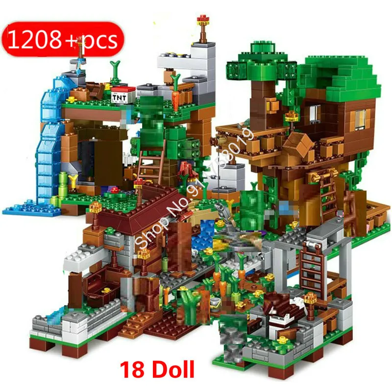   TAKARA TOMY 1208PCS Building Blocks For Compatible Minecraftinglys Village Warhorse City Tree House Waterfall Educational Toys 
