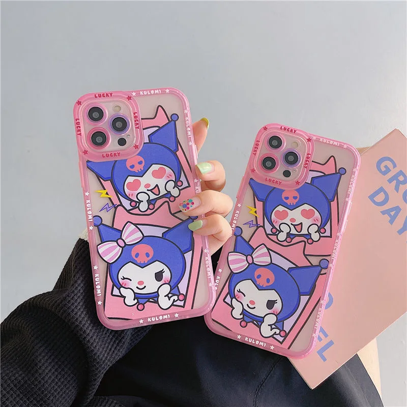 

Sanrio Kuromi Creative Cartoon Soft Silicone Phone Cases For iPhone 13 12 11 Pro Max XR XS MAX X 7/8Plus Girl Anti-drop Cover