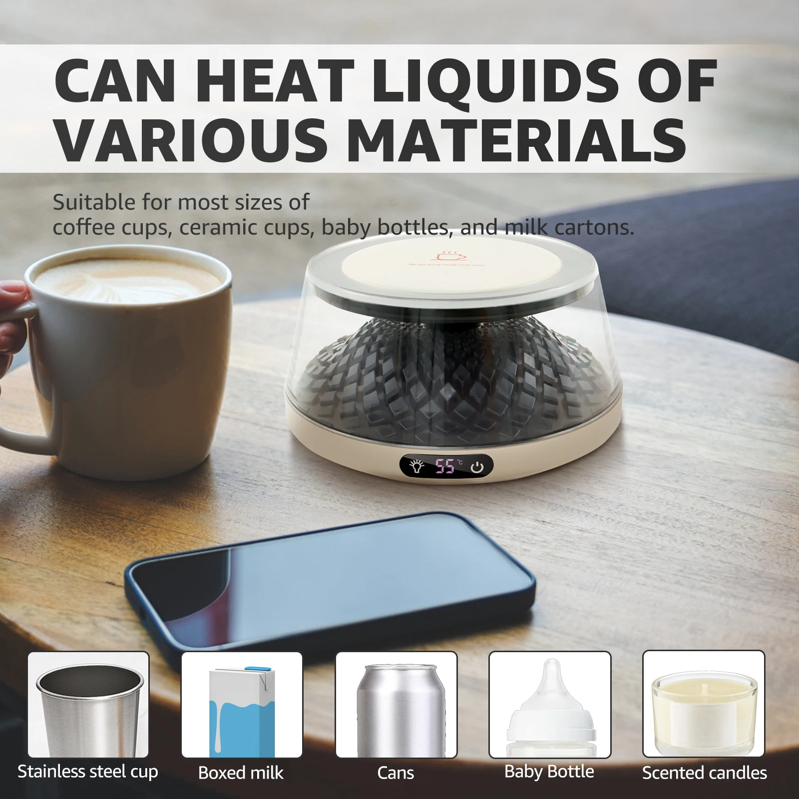 Электрическая грелка для кружек с 7 эффектами освещения 4 настройками