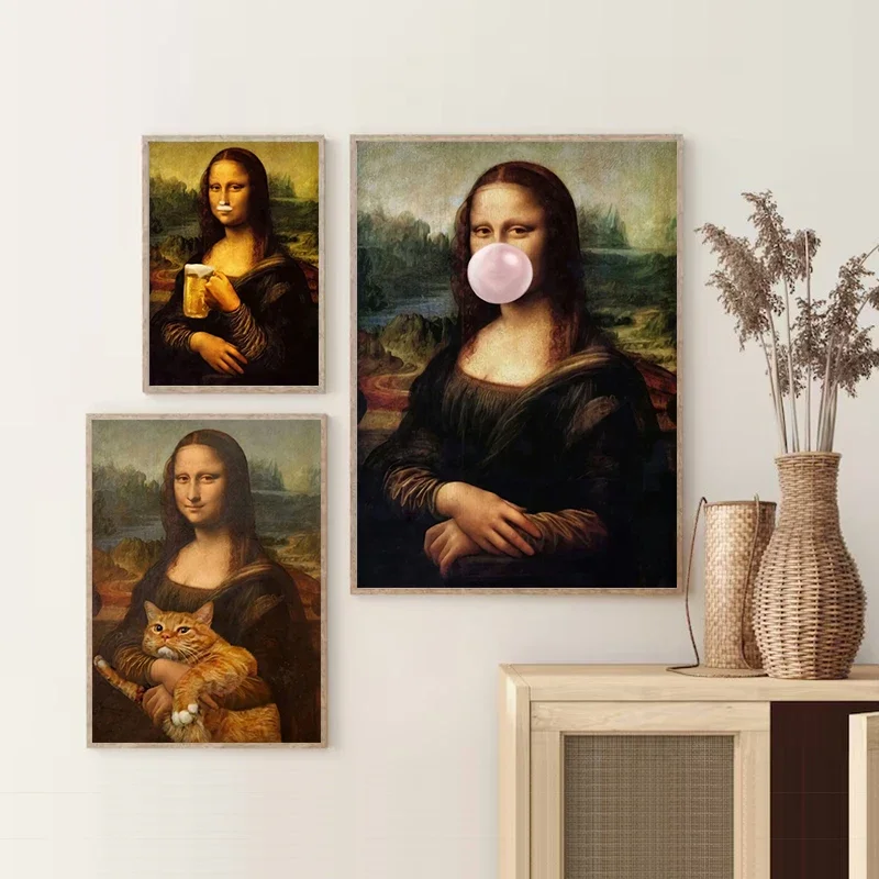 Веселая Мона Лиза С Принтом На Холсте Без Рамы Классическое Настенное Искусство