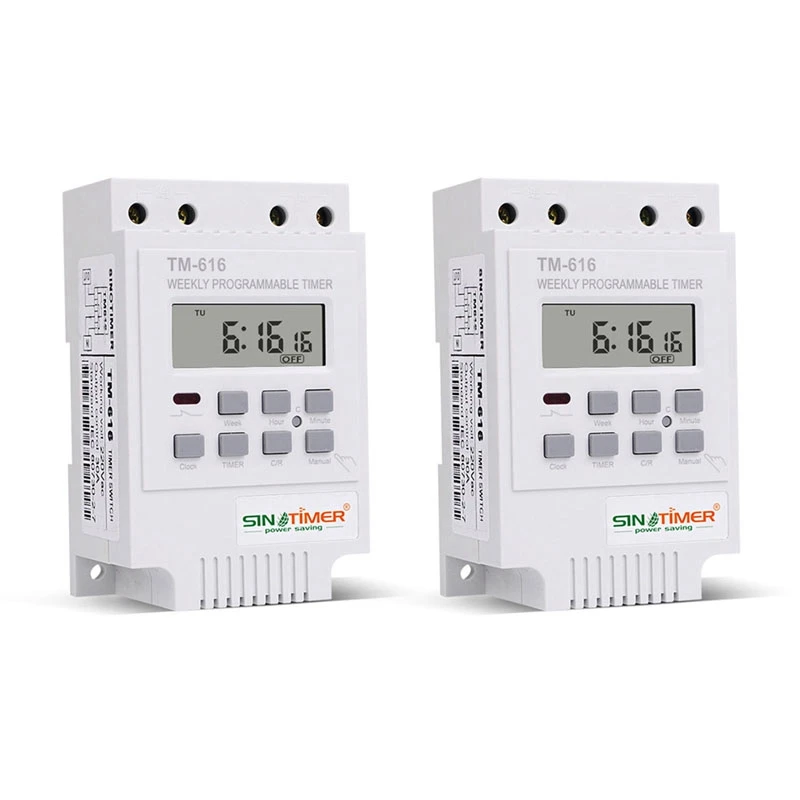 

SINOTIMER 2X TM616W-2 30A 220V Electronic Weekly Programmable Digital Time Switch Relay Timer Control Timer Din Rail Moun