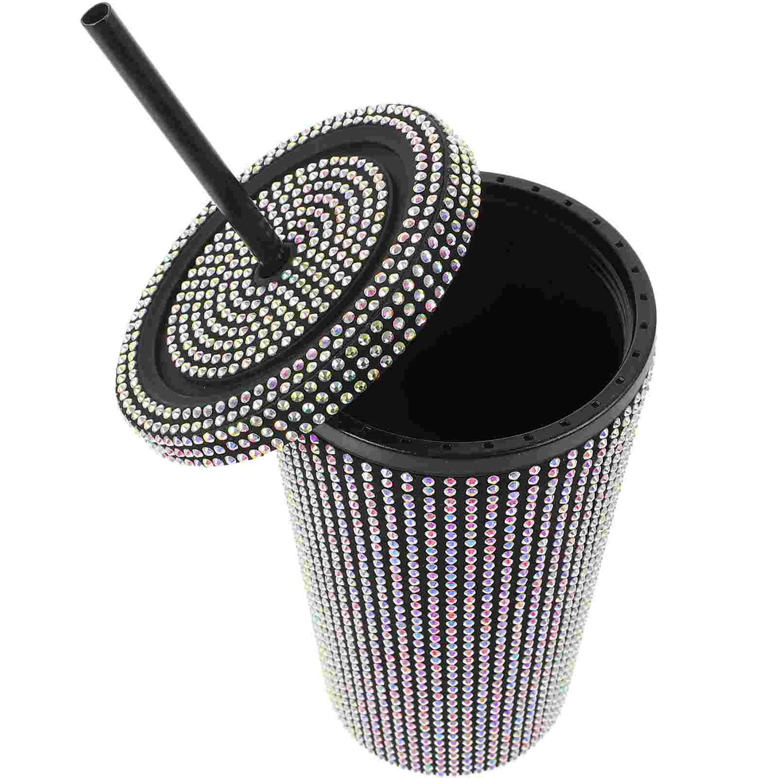 

Plastic Party Cups Rhinestone Beverage Portable Ice Coffee Reusable Shiny Straw