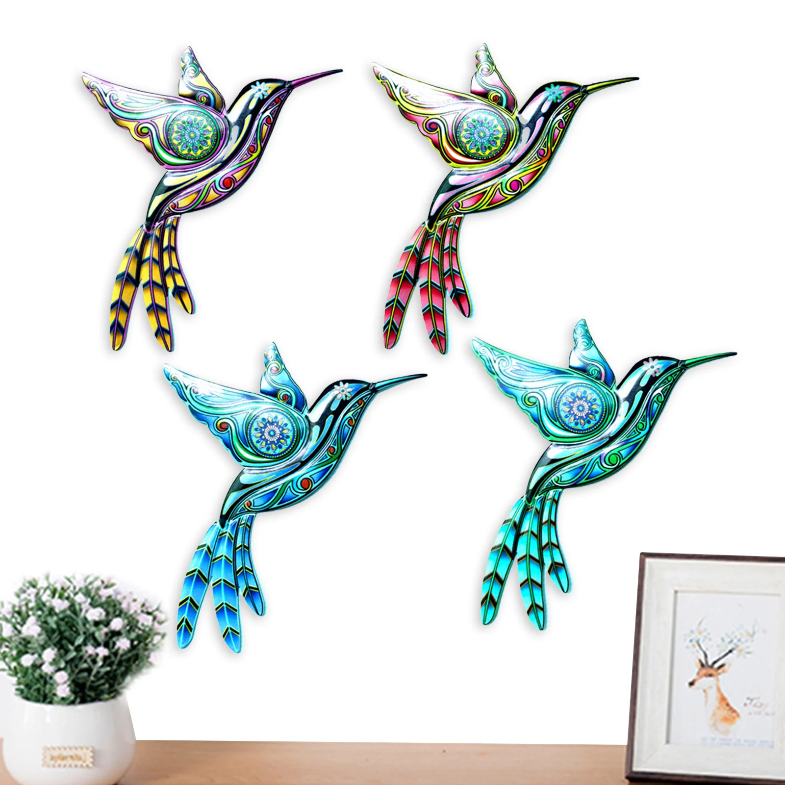 

Металлический декор для стен Колибри, металлическая скульптура для фотографий, 4 дюйма, ручная роспись, железная Колибри, домашняя подвеска