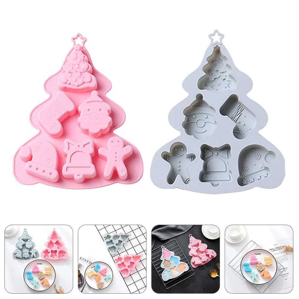 

Christmas Cake Silicone Tree Baking Molds 3D Tray Diy Cookie Santacasting Chiffon Embossing Tools Soap Shapes