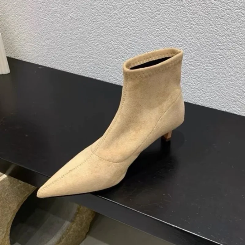 Женские модные хлопковые ботинки на тонком каблуке новые зимние нескользящие