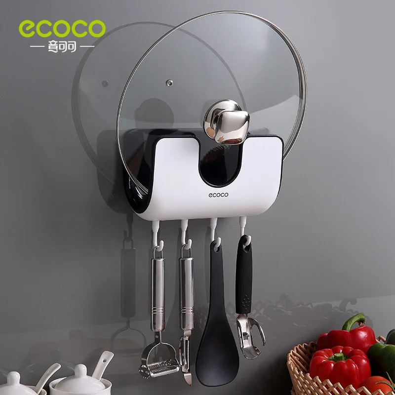 ECOCO Multifunction Lid Rack Self Adhesive Wall Mounted Pot Cover Stand Cutting Board Holder Kitchen Organizer Tools Accessories