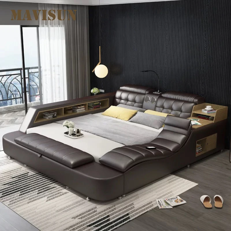 Soft Beds Massager Storage Safe Speaker Led Light Bedroom Cama Iphone Recharging Bluetooth Safe Usb