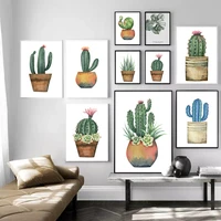 watercolor cacti succulent plants wall art canvas painting nordic minimalist posters interior wall picture for living room decor