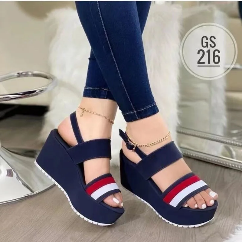 

Сандалии женские на танкетке, кроссовки на платформе, открытый носок, с пряжкой, Нескользящие, пляжные босоножки, лето