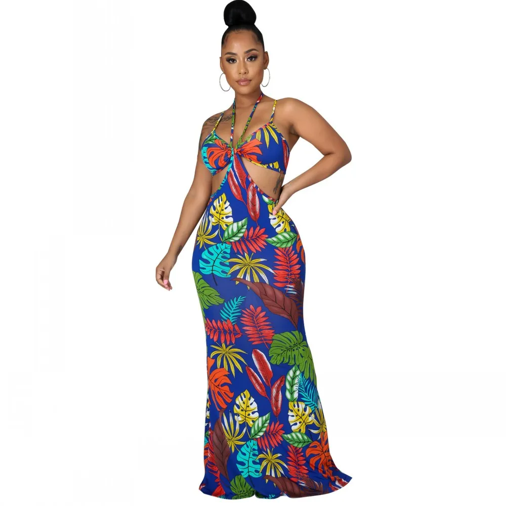 

Sexy Women's Backless Dress Slim Sling Long Skirt Fishtail Skirt Print Wrap Chest Pack Hip Pencil Skirt Summer Beach Clothing XL
