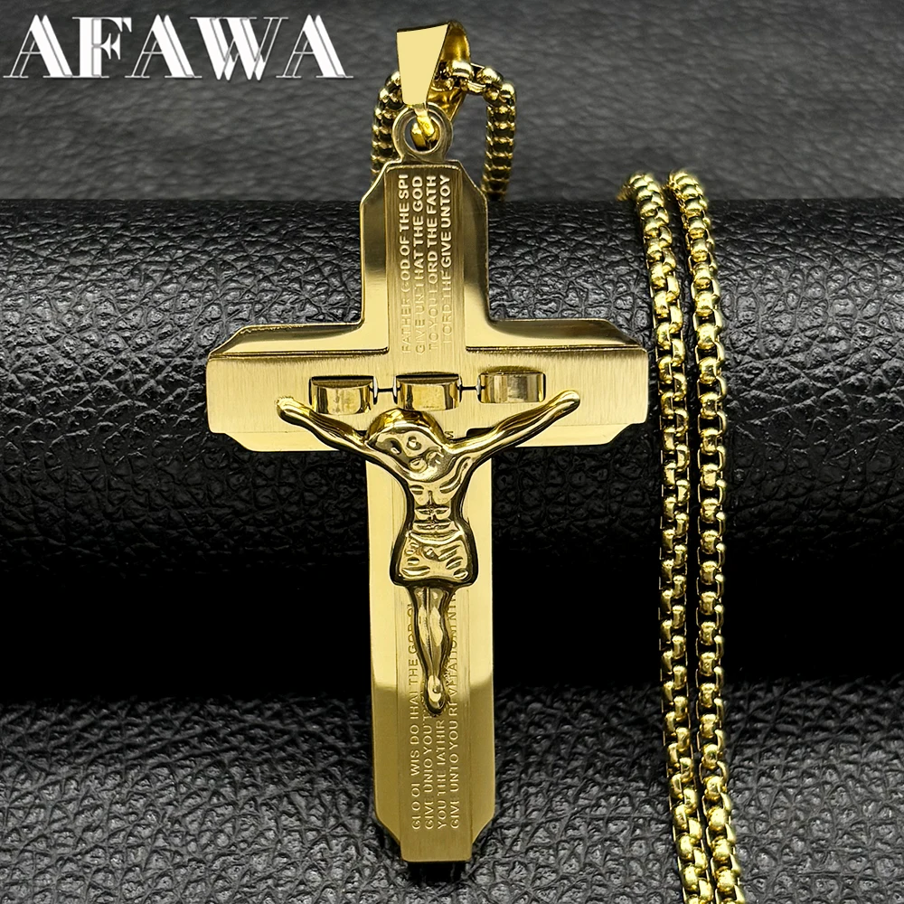 Панк кулон крест Иисус AFAWA нержавеющая сталь золото цвет