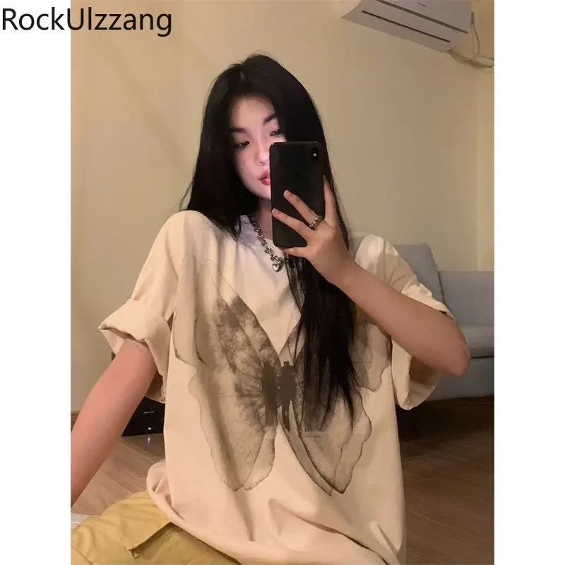 

Ink Tie Dye Gothic Butterfly Graphic Oversized T-Shirt Summer T Shirt Top Women Man harajuku street punk hip hop fashion y2k tee