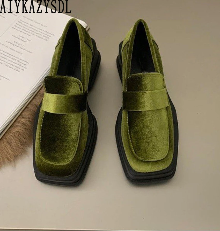 

AIYKAZYSDL New Fashion Velvet Loafers Boat Shoes Women Platform Wedge Low Heel Oxfords Moccasins Thick Sole Bottom Casual Shoes