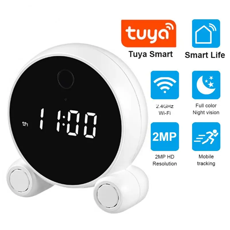 

Tuya smart Camera WIFI Wireless Home Security Camera IR HD Night Vision Audio Pet Baby Monitor Clock Camera Built-in Battery