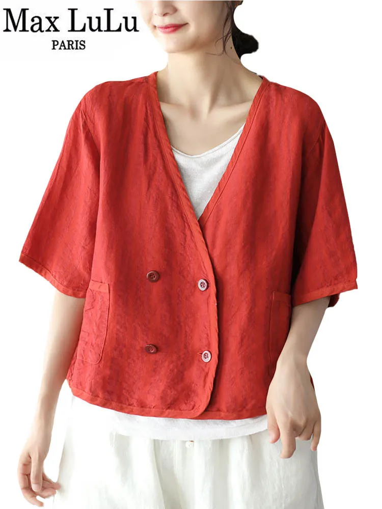 

Женская свободная винтажная льняная Куртка Max LuLu, Стильная летняя одежда с коротким рукавом в стиле Харадзюку, 2022