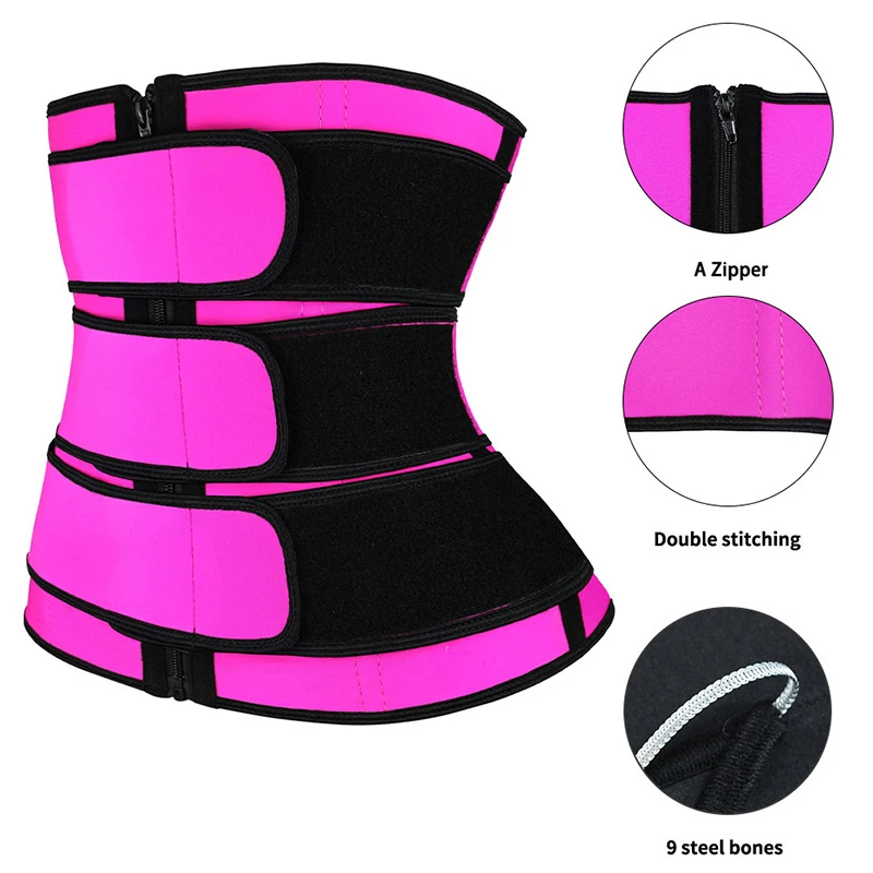 Atbuty Latex Waist Trainer 9 Steel Bone Girdle Women Shapewear Slimming Cincher Three Belt Zipper Corest Model Strap Body Shaper