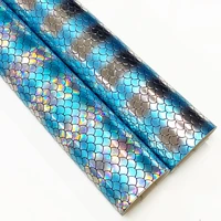 multicolored fish scalemermaid pattern embossed holographic laser pu faux leather fabric sheet for shoebagclothing