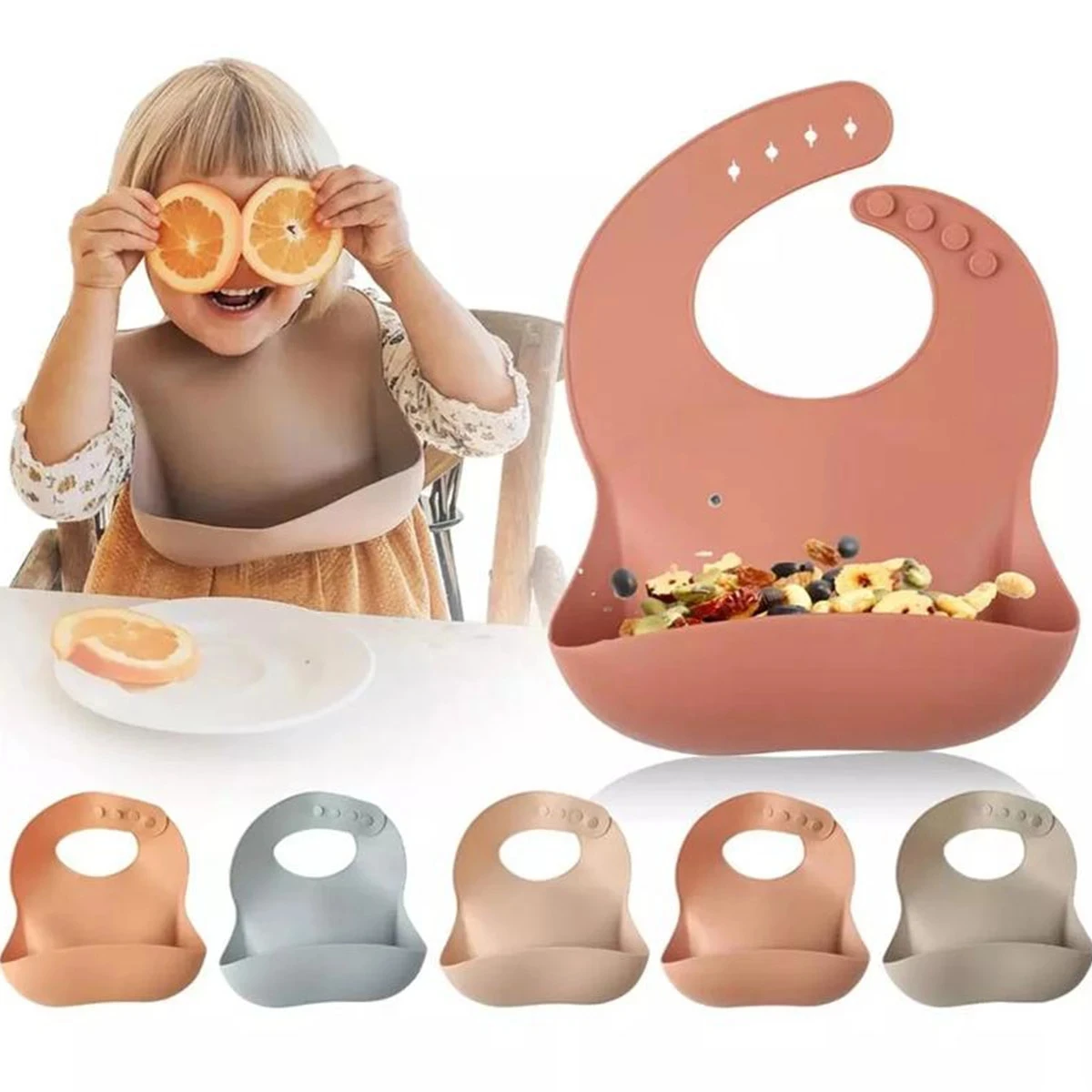 

Food Grade Silicone Bibs For Kids Newborn Baby Feeding Tableware Waterproff Baby Bibs For Toddler Breakfast Feedings