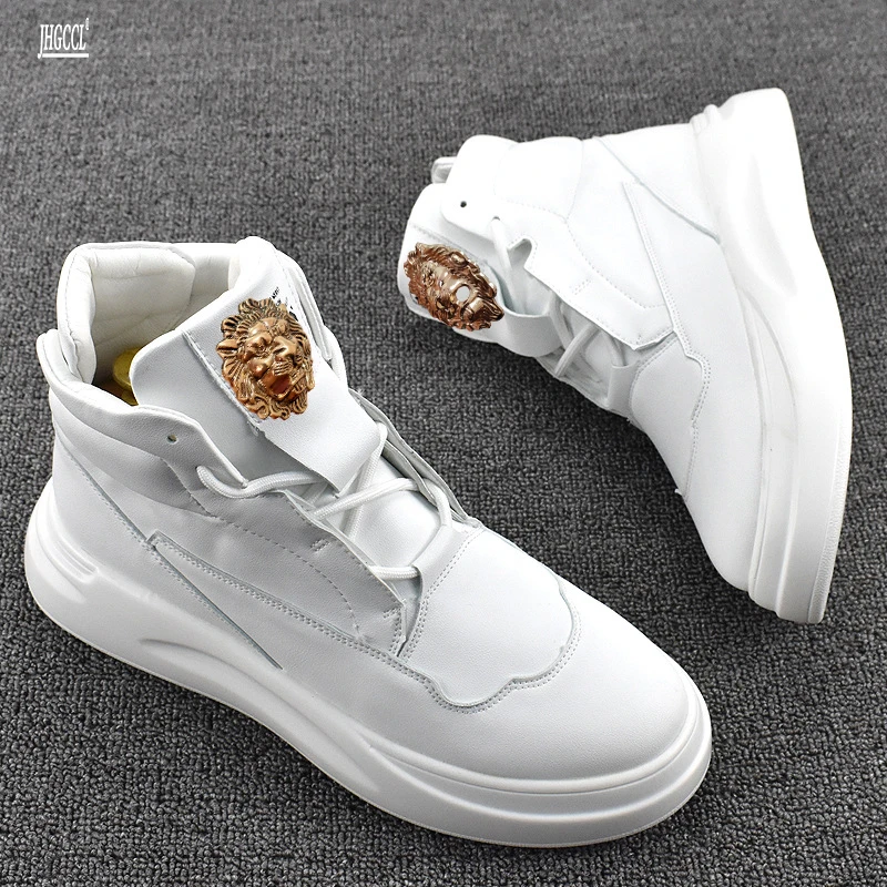 Мужские сетчатые кроссовки высокие дышащие повседневные маленькие белые