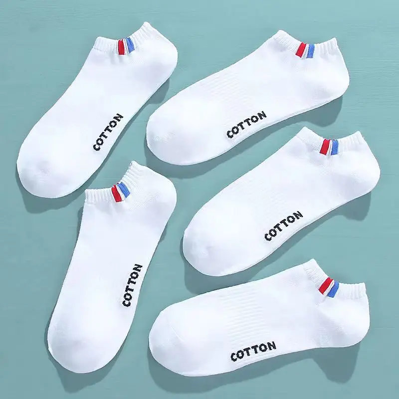 5 Pairs Casual Men's Socks Spring Summer Black White Cotton Boat Socks Men Wowen Sock Breathable Sweat-absorbing Sock for Men