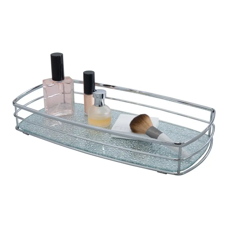 

Gleaming Gleaming Chrome Large 1 Tier Rectangular Hammered Mirror Vanity Tray - Perfect Addition to Any Space.