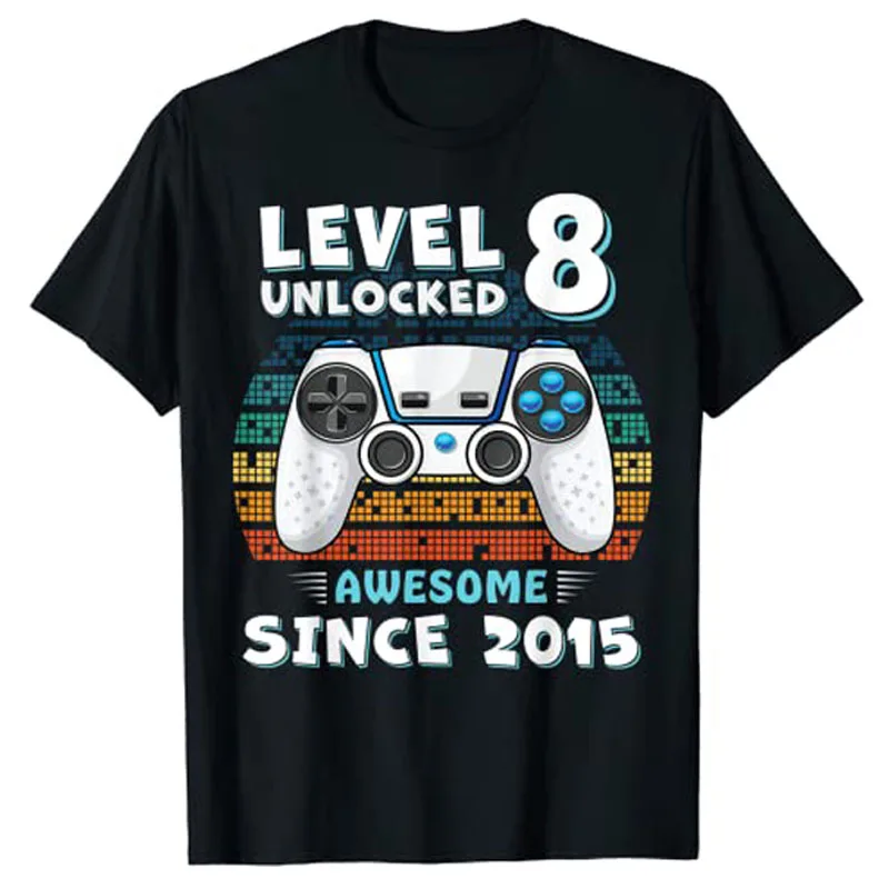 

Eight 8yr BDay Son Boy Funny Gamer 8th 8 Year Old Birthday T-Shirt Gifts Graphic Tee Top Short Sleeve Gaming Lover Basics Outfit