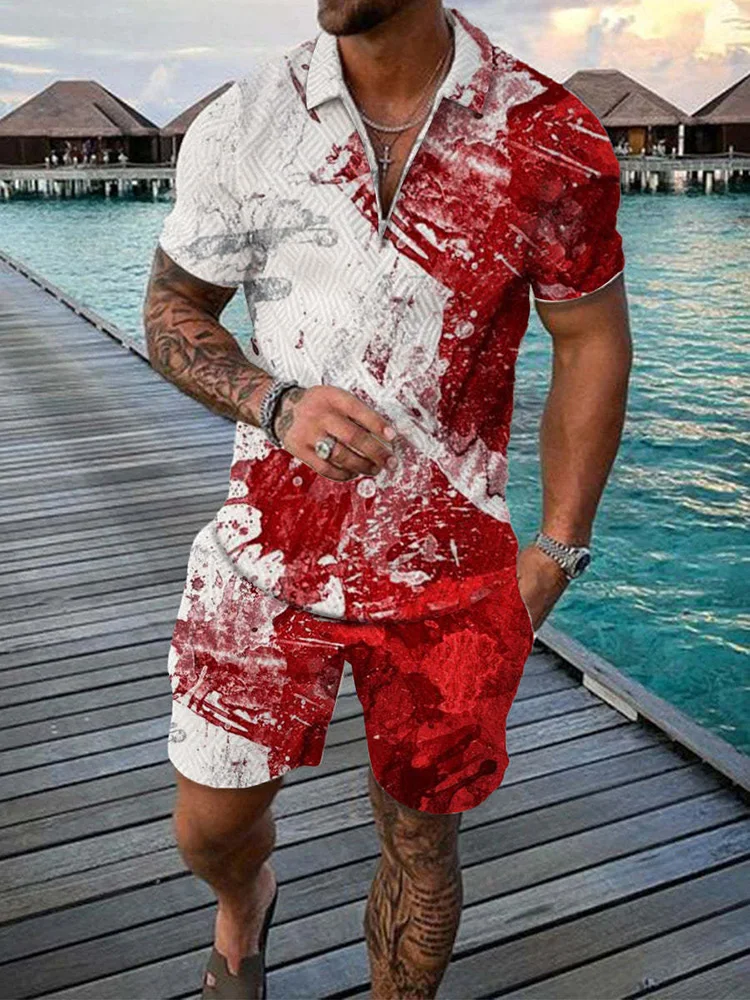 

Men's Tracksuit Casual Summer Short Sleeve Polo Shirt and shorts Suit two-Piece Set Male Clothing Streetwear Clothes for Men