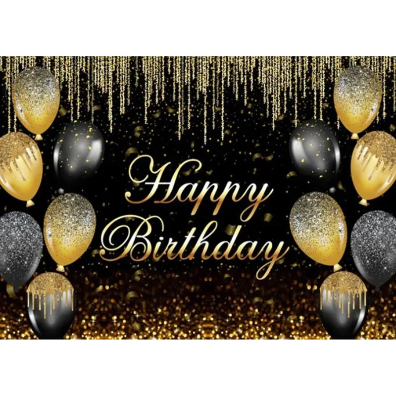 Golden Happy Birthday Background Champagne Sparkling Backdrop for Men Women Party Decorations Glitter Photo Props MC-02