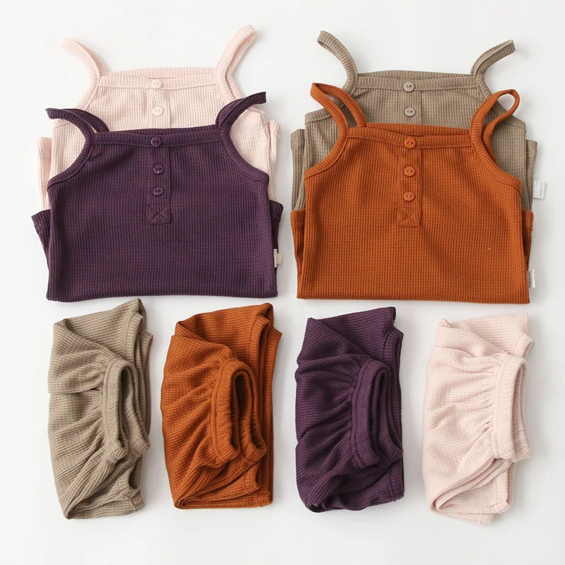 

Комплект детской одежды, летний комплект одежды для новорожденных, однотонная хлопковая футболка без рукавов + шорты, пижамный комплект для...