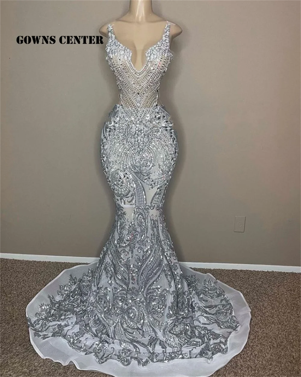 

Sequined Lace Prom Dresses 2022 For Black Girls Mermaid Evening Dresses Long Luxury Celebrity Dress For Wedding Party Spaghetti