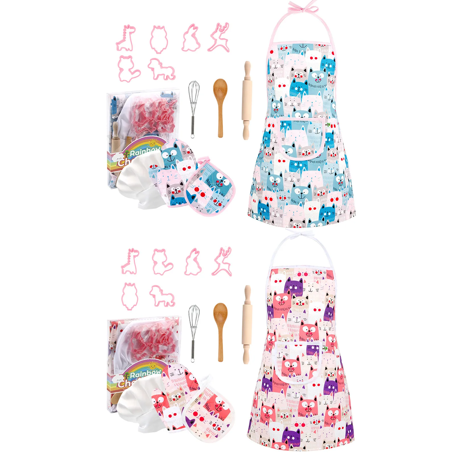 

13 Pcs Apron For Little Girls Kids Cooking Baking Set Chef Hat Mitt & Utensil For Toddler Dress Up Chef Costume Role Play
