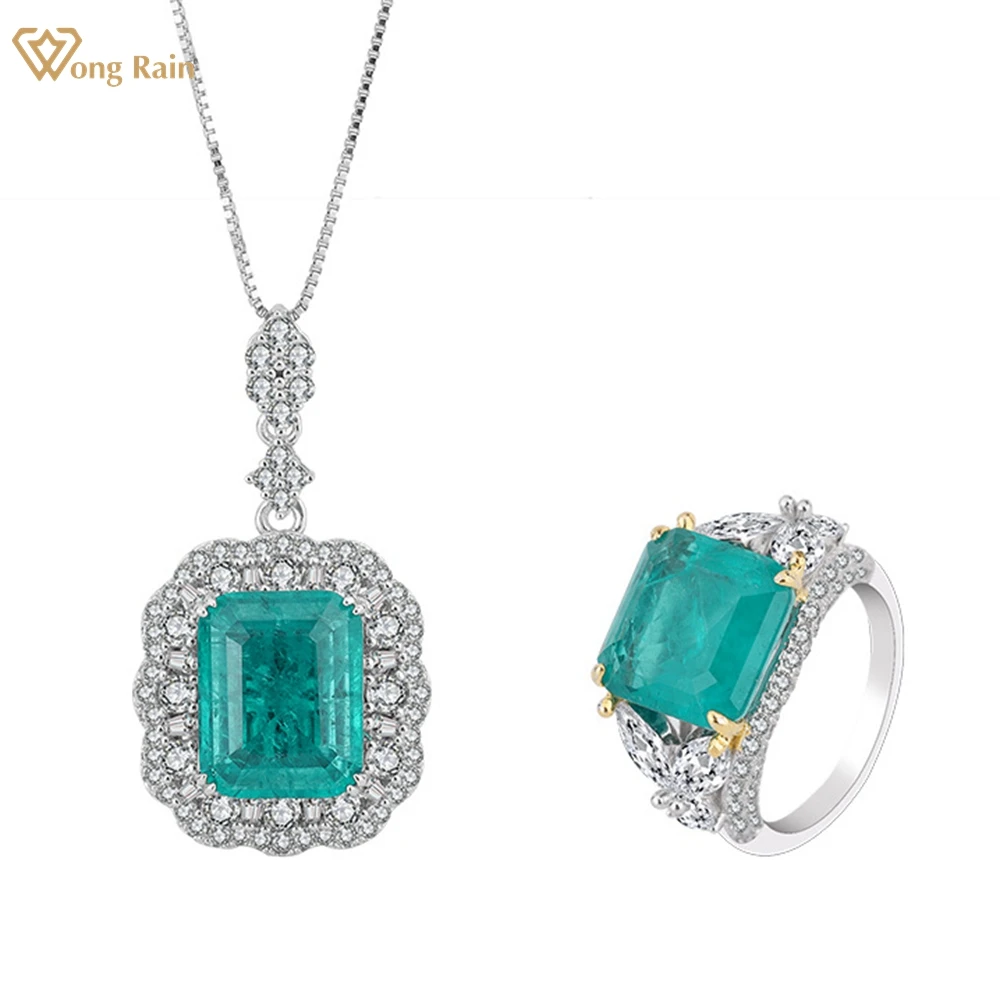

Wong Rain винтажное серебро 925 пробы Изумруд Рубин высокоуглеродное кольцо с самоцветом и бриллиантами/ожерелье Свадебные Ювелирные наборы опт...