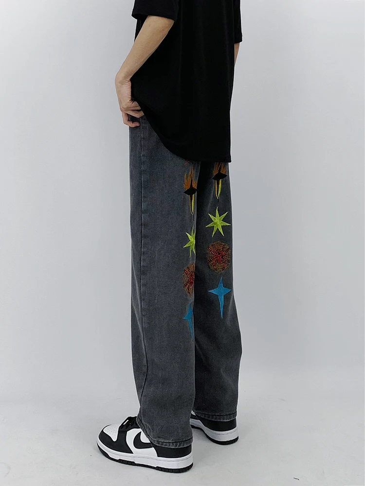 Y2K Men's Jeans Baggy Pants Embroidered Loose Straight Four Seasons Trousers Men Clothing Streetwear Men