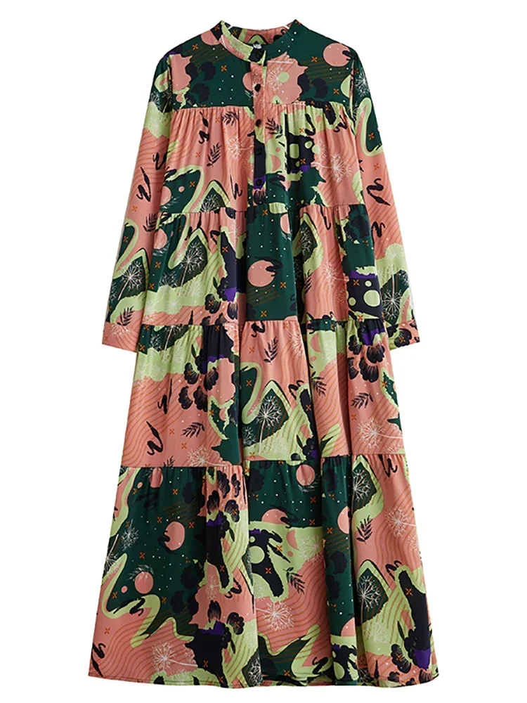 Однобортные платья XITAO с принтом в стиле пэчворк пуловер воротником-стойкой