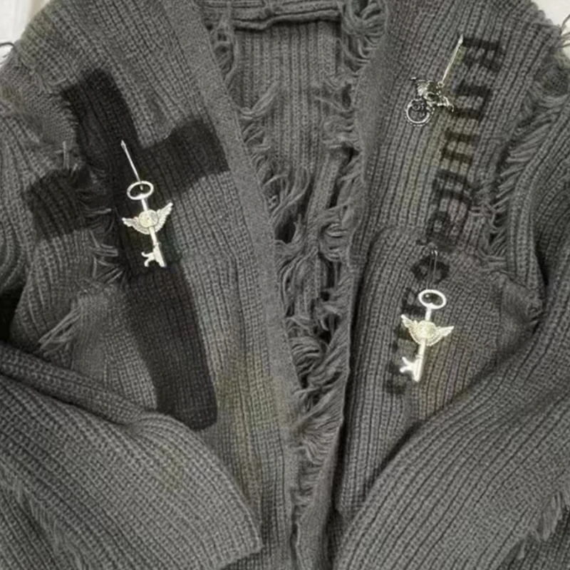 Винтажный кардиган Dark Subculture женский свитер Осень-зима Харадзюку рваный