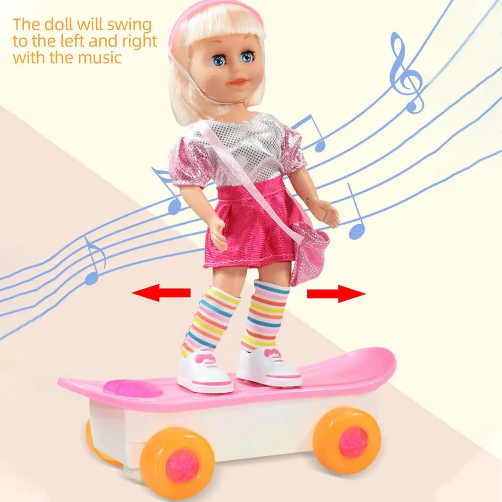 

Новая Электрическая универсальная кукла-скутер с музыкой и подсветкой для девочек, мигающая танцевальная кукла-скейтборд, забавные вокаль...