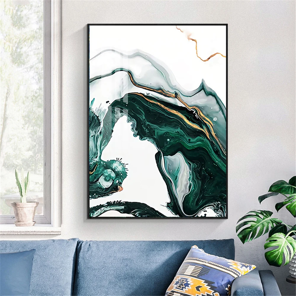 

Custom Green Line River Gold Foil Canvas Poster Silk Fabric Modern Style Prints Party House Decor Room#211217-18